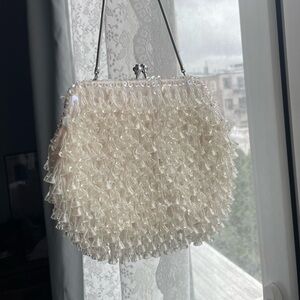 Walberg Vintage Kiss-lock Pearlescent Ivory Crystal Evening Bag
